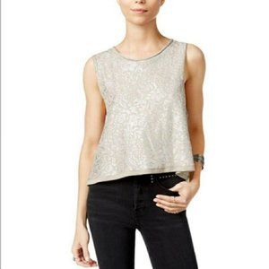 FREE PEOPLE • pewter & silver crop top button back